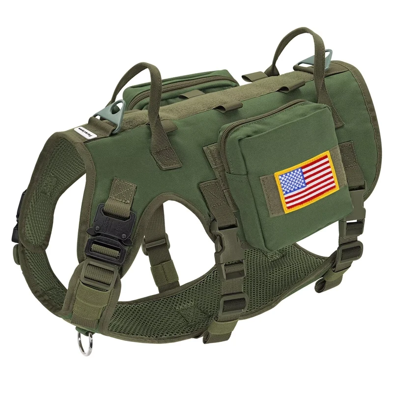 Forestpaw Dog Harness Medium Sized,Tactical Dog Harness with Handle,No Pull Military Style Service Dog Vest with Pockets Adjustable for Medium Large Dogs,Green,Chest 19.5-41.5"