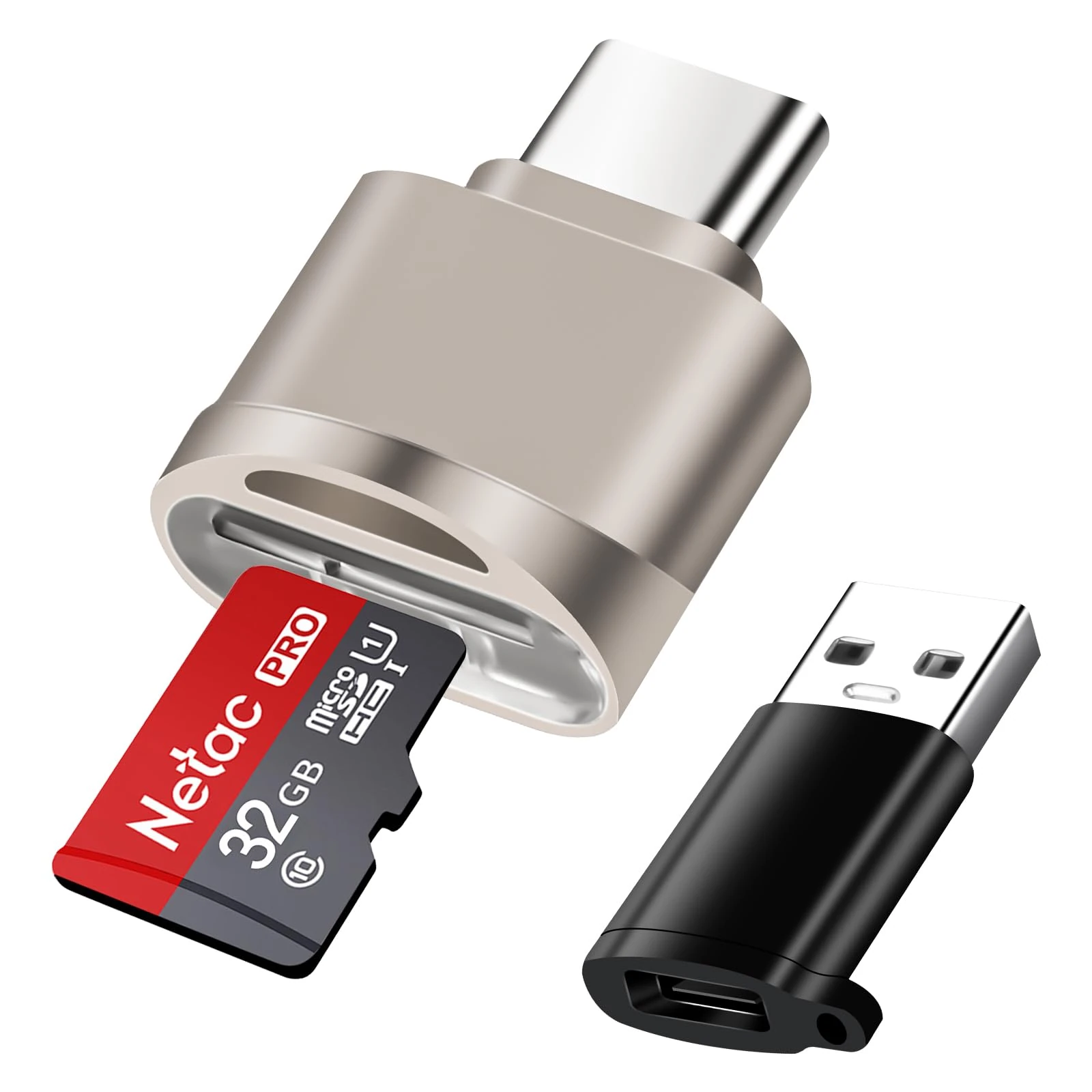 AXFEE Micro SD Card Reader - USB-C TF Card Reader for Micro SDXC, SDHC, Compatible with Galaxy Phones, Laptops, MacBook (Champagne Gold)