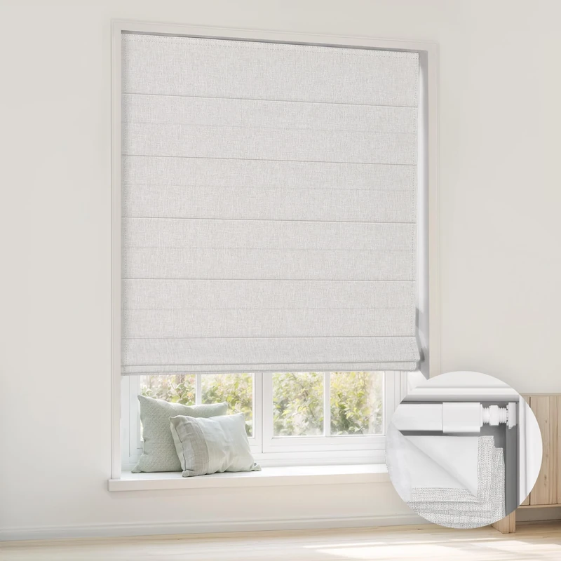 LazBlinds No Tools No Drill Cordless Roman Shades for Windows, Blackout Thermal Insulated UV Blocking Window Blinds, Room Darkening Fabric Blinds for Indoor Windows, 30'' W x 64'' H, Off White