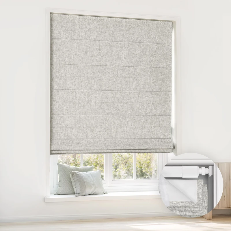 LazBlinds No Drill Cordless Roman Shades, 32'' W x 48'' H, Grey
