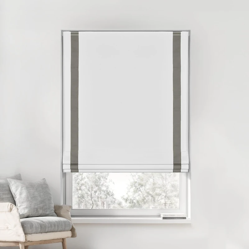 LazBlinds No Drill Cordless Roman Shades, 34'' W x 64'' H, White-Grey