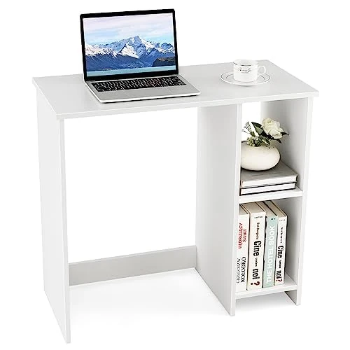 FANTASK Small Computer Desk with 2 Compartments Computer Table Office Table for Small Spaces White 80x40x74cm - Image 1