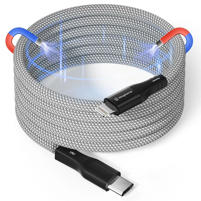 Magtame Magnetic 1.5M MFi Certified USB C to Lightning Cable - Coiled, Fast Charging Cord for iPhone 14/13/12/11 Pro Max/XR/XS/X/8 Plus/SE
