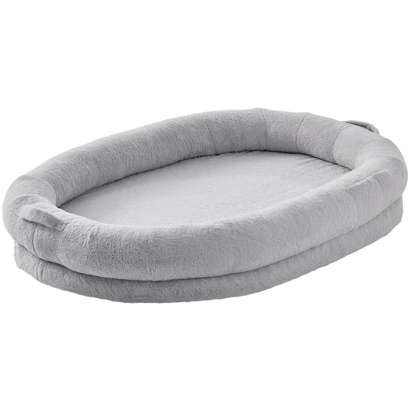 VEVOR Human Dog Bed, 72" x48"x10" for Adult, Human Size with Washable Faux Rabbit Fur Cover, Egg Orthopedic Foam, Storage Pocket, Large Dog Bean Bed, Lightweight Grey