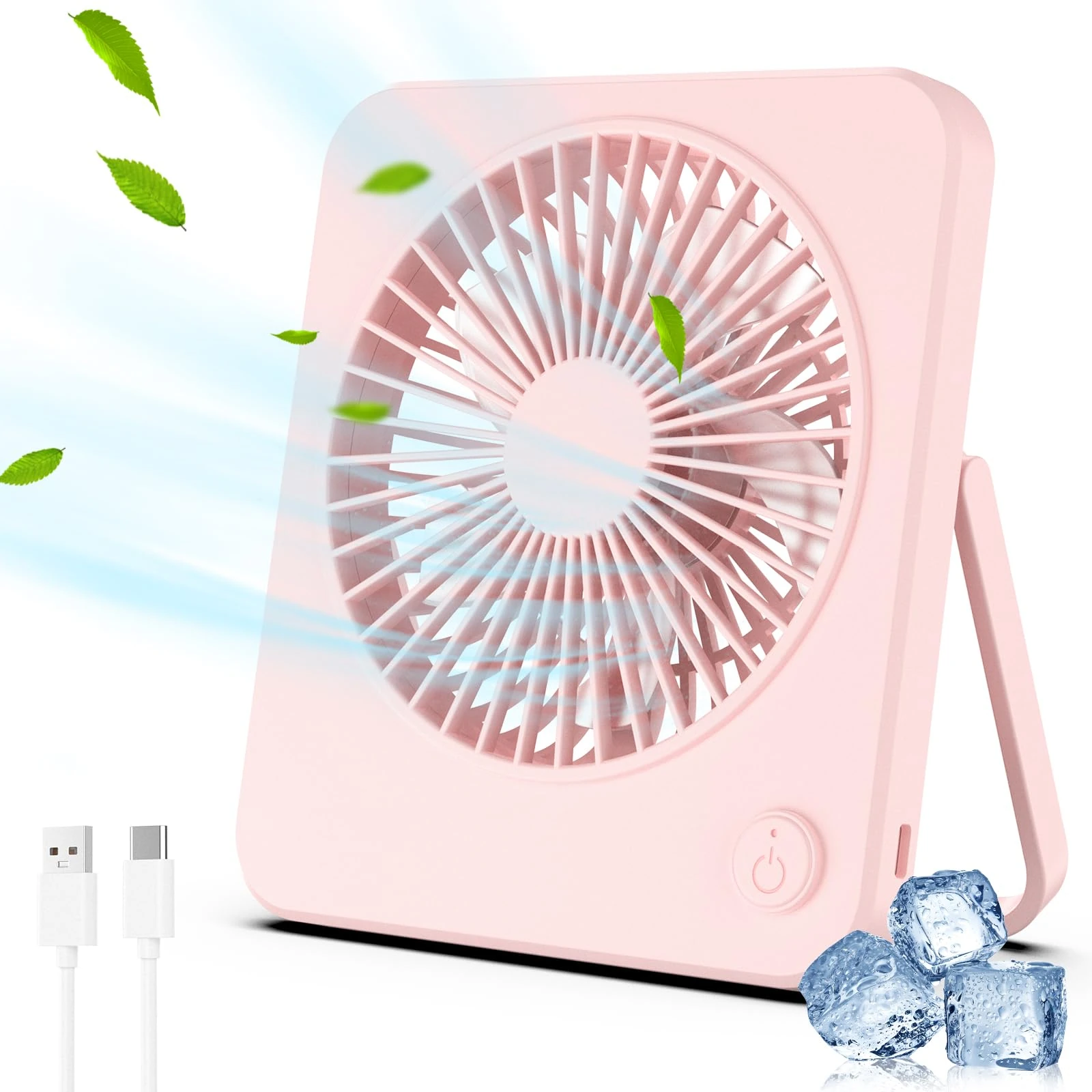 Hianjoo Mini Desk Fan, Personal USB Powered No Battery Portable Desktop Table Mini Cooling Fans 3 Speeds Angle Adjustable Quiet Strong Wind Small Travel Fan for Home Bedroom Office Car(Pink)