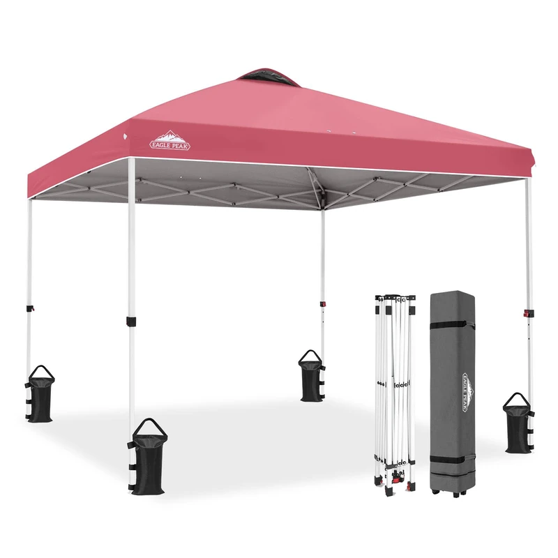 EAGLE PEAK Convertible Canopy with Carry Bag with Wheels, 8 Pins, 4 Ropes, 4 Truck Bags – Easy Assembly, 10×10 Feet, 100 Square Feet Shade, Peach Pink