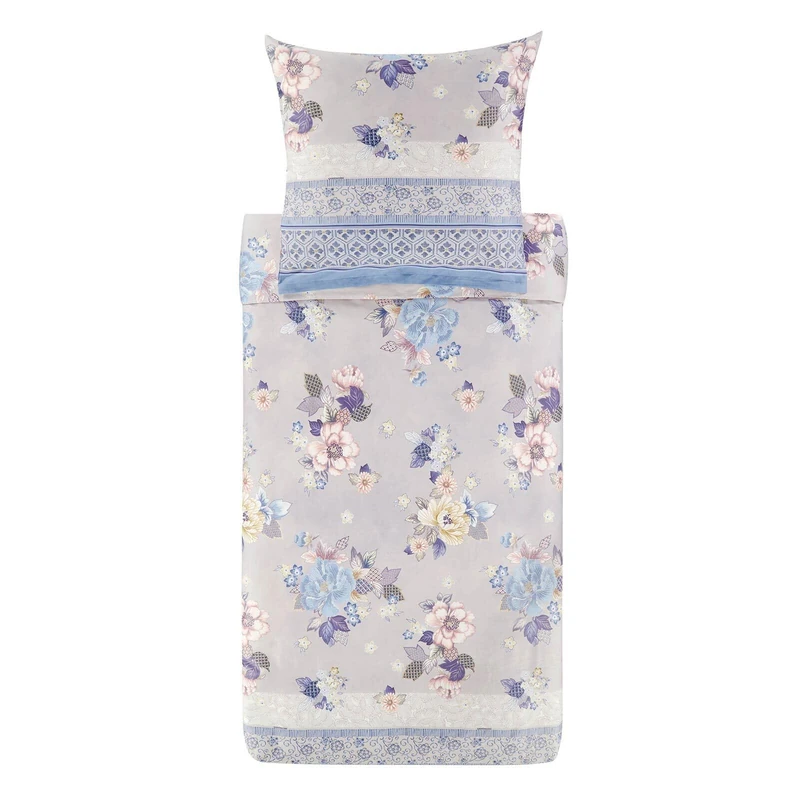 Bassetti Hanami 9329932 Bed Linen + 2 Pillowcases 100% Cotton Satin in Pearl Grey G1 Dimensions: 200 x 200 cm + 2 K 80 x 80 cm