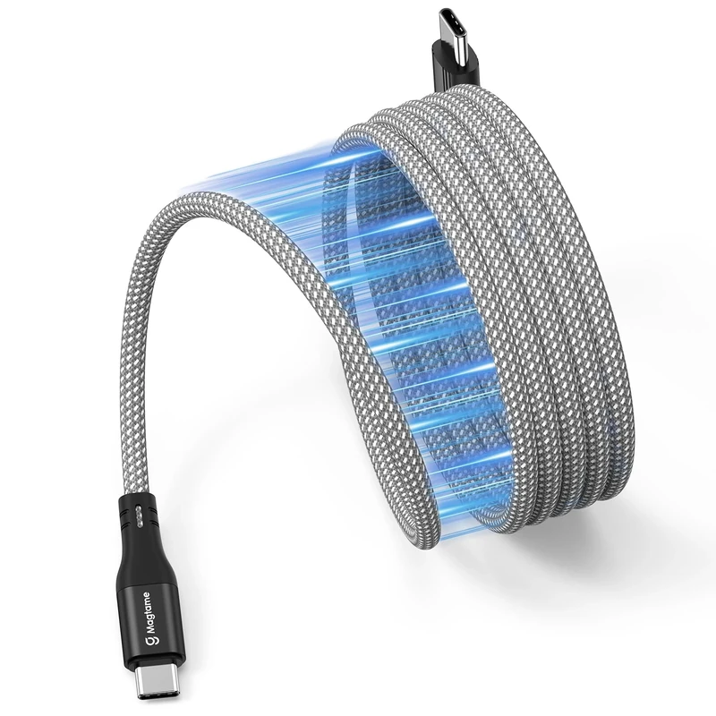 Magtame Magnetic USB-C Cable 1.5M Coiled 60W Fast Charge - Silver