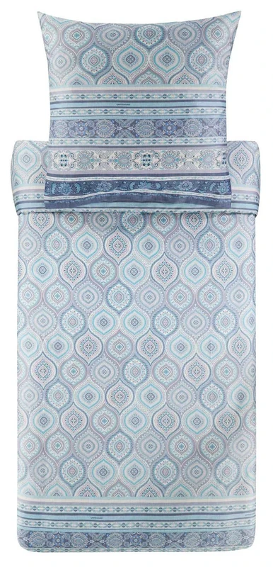 Bassetti Hanbury 9329922 Bed Linen + 1 Pillowcase 100% Cotton Sateen in Azure Blue C1, Dimensions: 155 x 220 cm + 1 K 80 x 80 cm