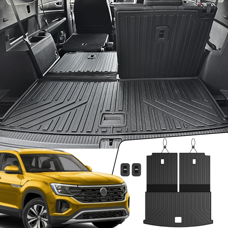 JOULARISE Cargo Mat with Backrest Mats for 2018-2024 Volkswagen Atlas 6/7 Seats Accessories, All Weather TPE Protectors Cargo Liner Seat Back Covers(Cargo Mat with Backrest Mats)