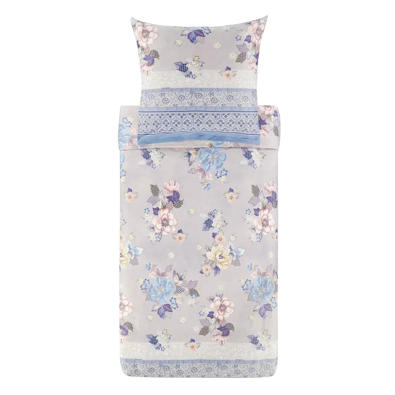Bassetti Hanami 9329915 Bed Linen + 1 Pillowcase Made of 100% Cotton Satin in Pearl Grey G1, Dimensions: 155 x 220 cm + 1 K 80 x 80 cm