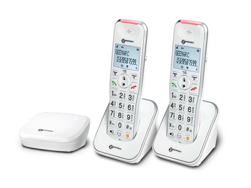 Geemarc Liberty 200 Twin, Amplified Home Telephone with Small DECT Base, Loud Ringer, Hearing Aid Compatible Cordless Phones, Easy Use 2 Cordless Handset to Be Placed Anywhere in the House