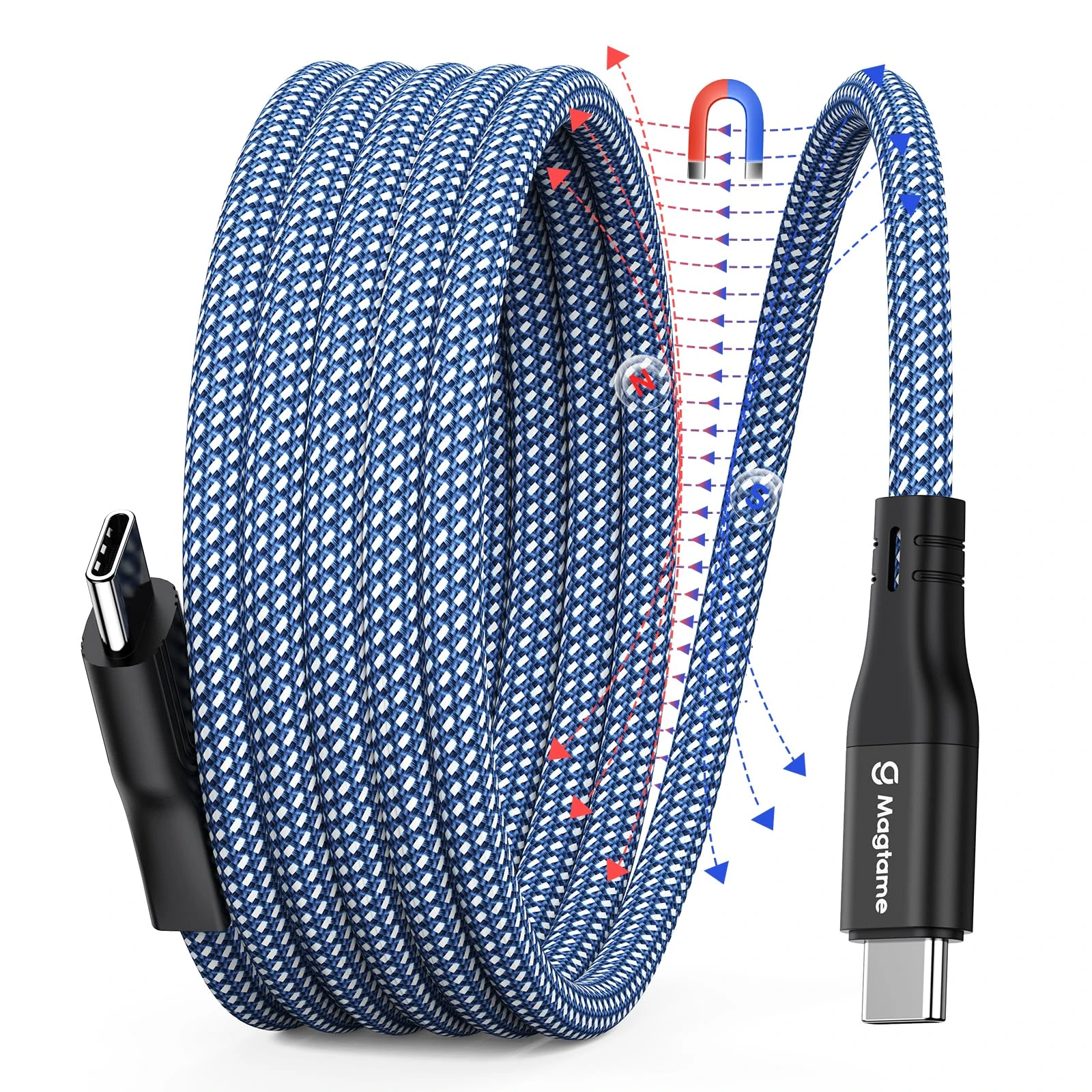 Magtame USB C to C 60W (3A) Cable - 1M Flexible, Braided Nylon Type C Fast Charging Cable for iPhone 15, Samsung, Pad & More - Blue