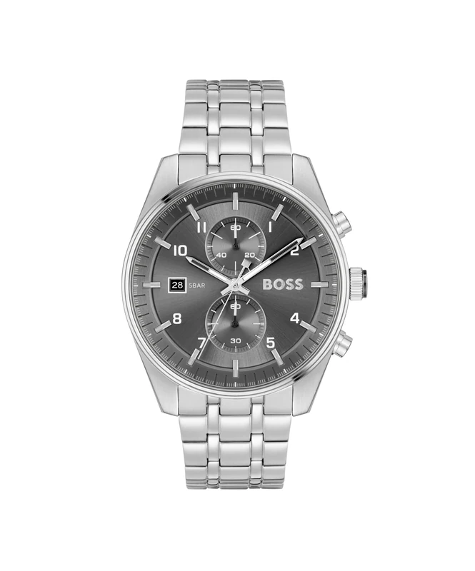 BOSS Chronograph Quartz Watch for Men SKYTRAVELLER Collection with Grey Stainless Steel Bracelet - 1514151