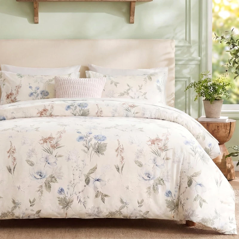 Cozaline Floral Comforter Set Queen Size 100% Cotton Comforter Green Floral Bedding Comforter Set 3pcs Ultra Soft and Easy Care Reversible Lightweight Bedding Sets