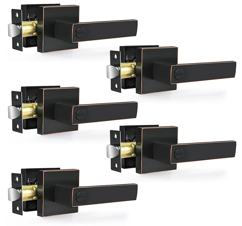 RAZCC Privacy Door Levers, 5 Pack Oil Rubbed Bronze Door Handles Interior Heavy Duty Bed and Bath Keyless Door Locksets, Reversible for Left Right Handed Doors