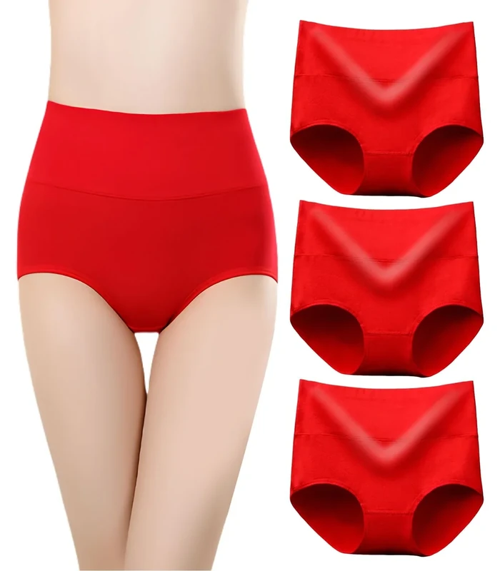 marysgift Seamless Knickers for Womens Underwear Cotton Knickers Multipack, Ladies Pants High Rise Waisted Stretch Briefs Breathable Comfy High Panties (3 Packs), (B0209,Red,3X UK 16 18)