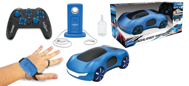 LEXIBOOK, Crosslander® Phantom RC, Remote control racing car with smoke jets, up to 15 km/h, Drift mode, Classic and gesture remote control, Sound and light effects, Blue, RC65