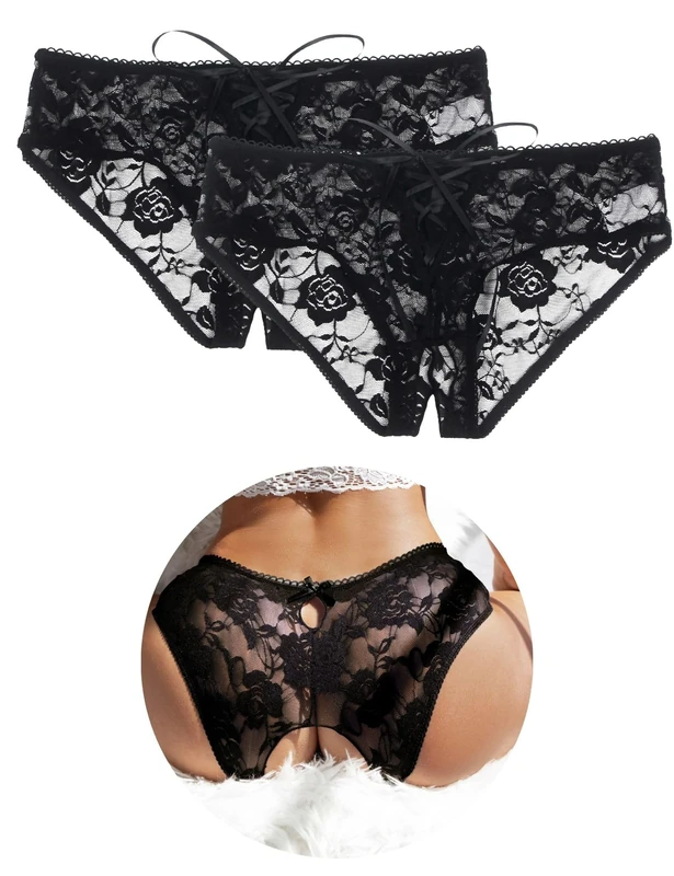 ohyeahlady Thongs for Women Multipack Sexy Lace Underwear Soft Stretchy French Knickers Plus Size Brazilian Knickers Lace Up Underpants Tanga Briefs Pack of 2 Back Size 16 18 - Image 1