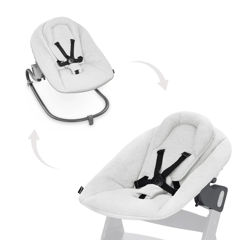 hauck Alpha Bouncer Premium, Light Grey - Baby Seat for Alpha+ Wooden Highchair with 5-Point Harness, Bouncing Frame & Seat Reducer, from Birth up to 9 kg