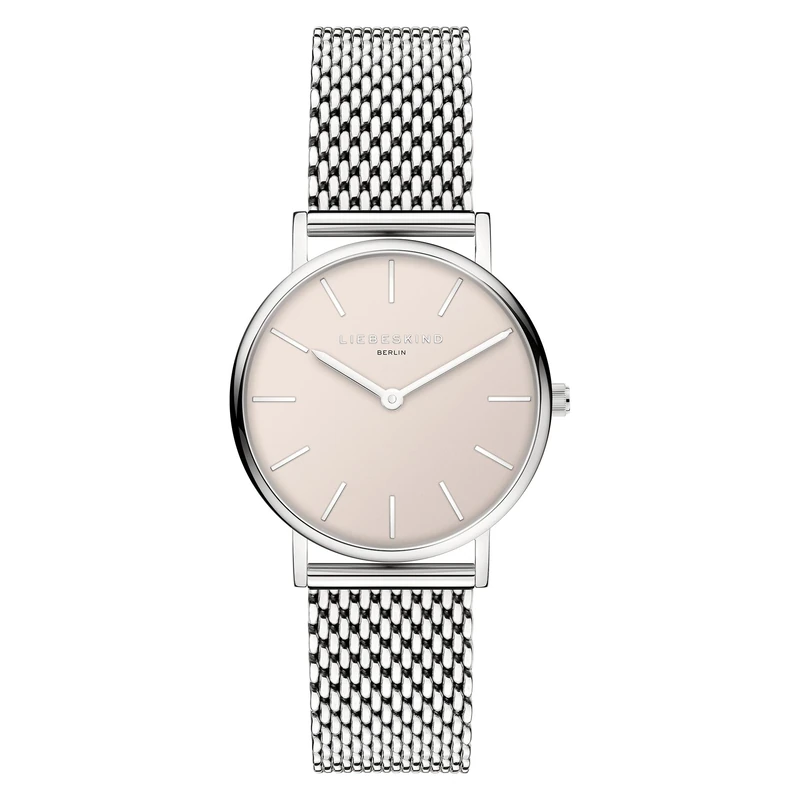 Liebeskind Berlin Stainless Steel Watch with Adjustable Mesh Strap, Silver Pink, Minimal