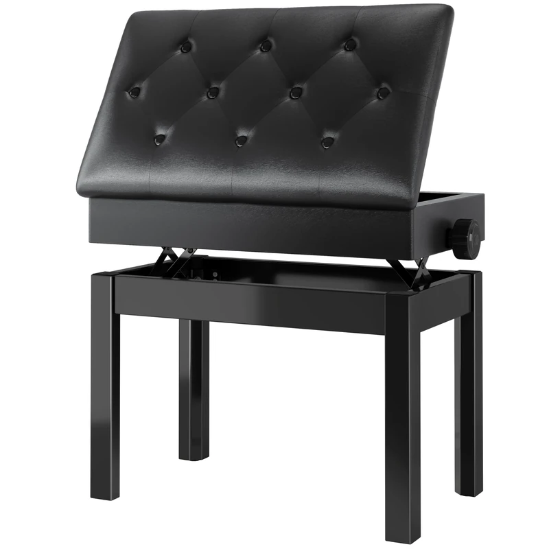 MAMIZO Piano Stool Height Adjustable 56x33x48-58CM, Piano Bench with Storage Space, Keyboard Stool with PU Leather Cushion, Wooden Piano Chair for Vanity, Living Room, Bedroom, Black