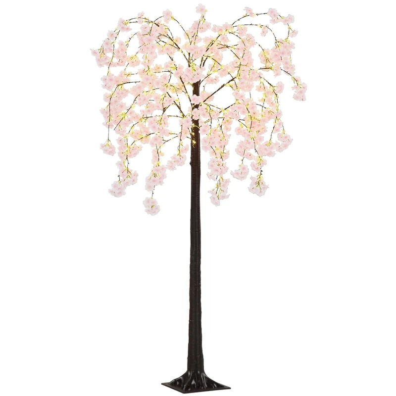 HOMCOM 6ft Cherry Blossom Tree Light with 450 Warm White LED Lights, Artificial Tree for Indoor, Party, Wedding, Christmas, Home Decoration, Pink - Image 1