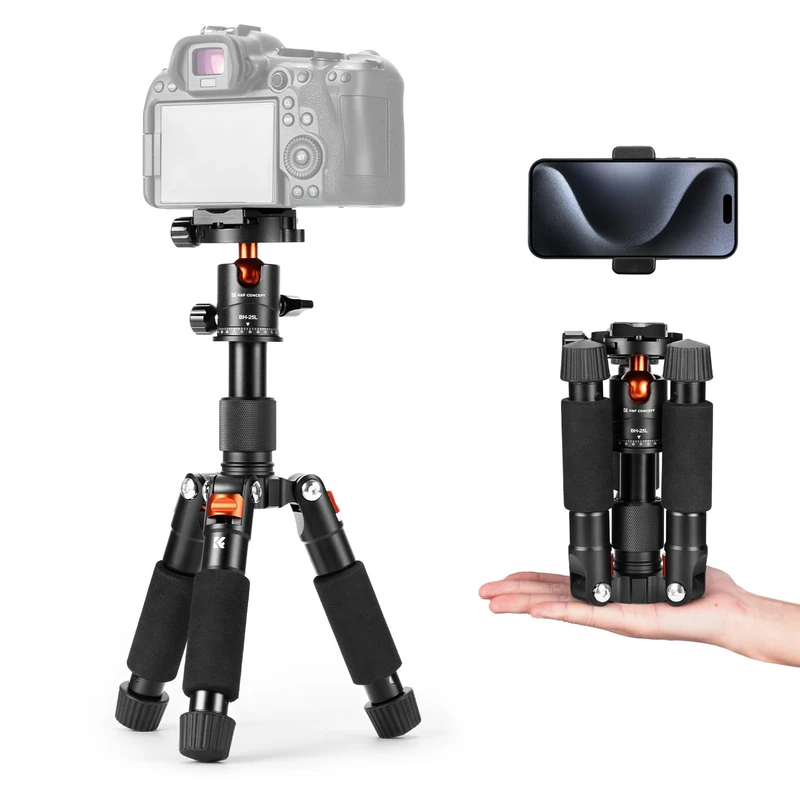 K&F CONCEPT Mini Desktop Tripod, 20.5''/ 52cm Compact Desk Material Tripod with 360° Ball Head, 1/4'' Quick Release Plate for Camera Video Camcorder, Load up to 13.22 lbs/6 KG