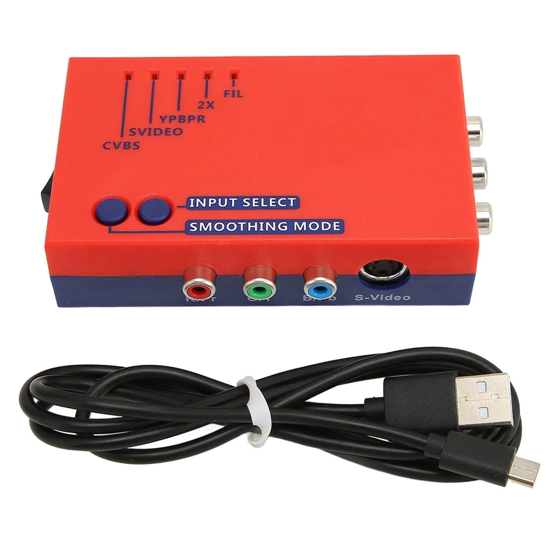 AV to HDMI Converter for RetroScaler2x, Retro Video Game Adapter with No Lag,Supports 240p/480i/288p/576i NTSC/PALT to 480p/576p HDMI (Red)