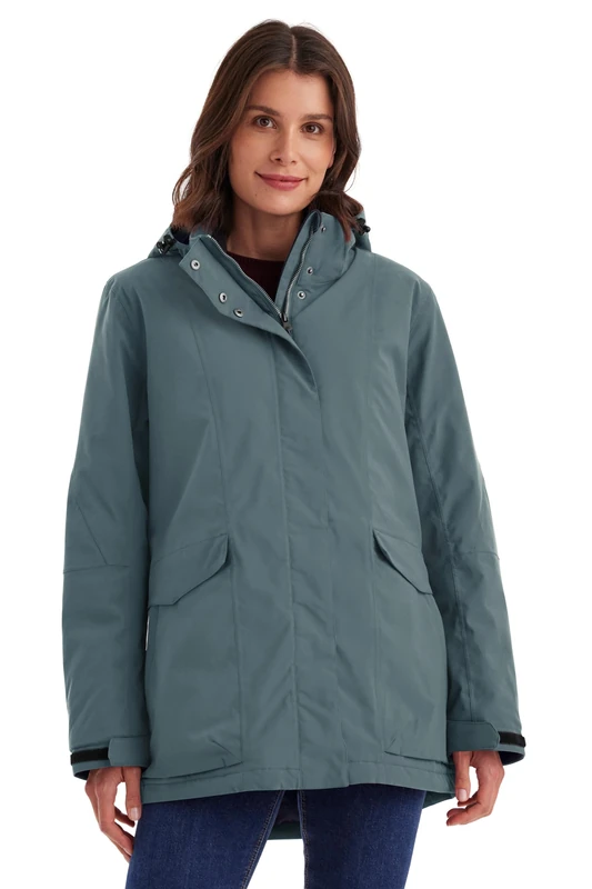 Killtec 43285-000 Women's Functional Outdoor Jacket Waterproof with Zip-Off Hood Blue Grey 44