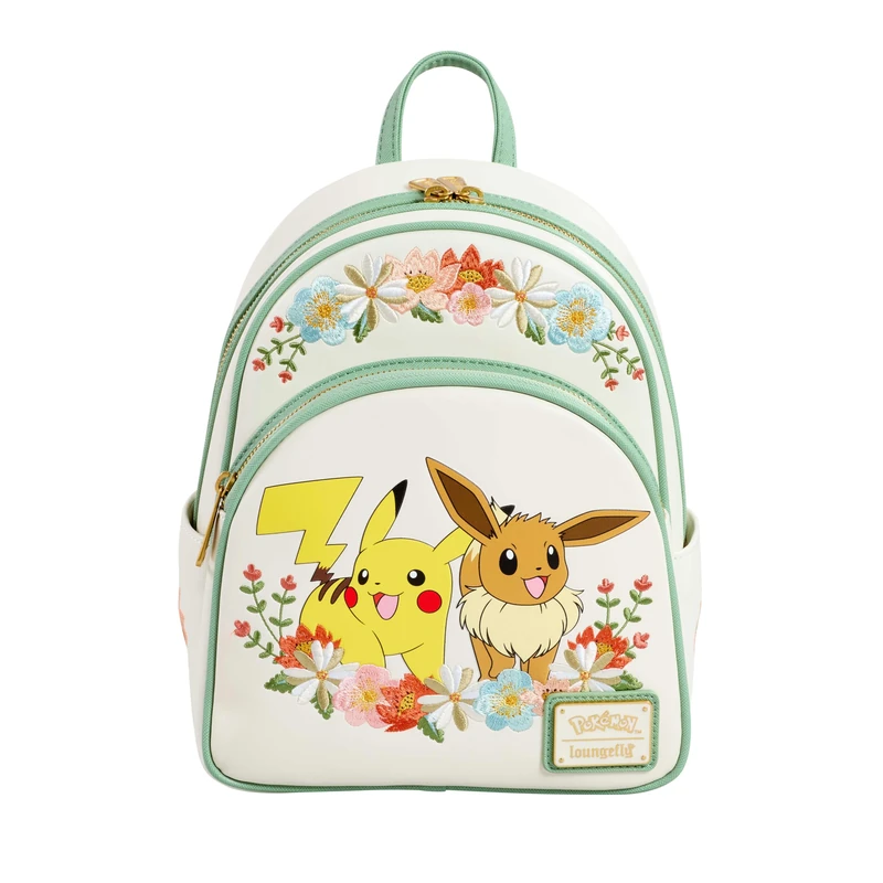 Loungefly Pokemon - Pikachu & Eevee - Floral Mini Backpack - Premium Vegan Leather - Gift Idea - Official Merchandise - for Boys, Girls Men and Women - Anime Fans