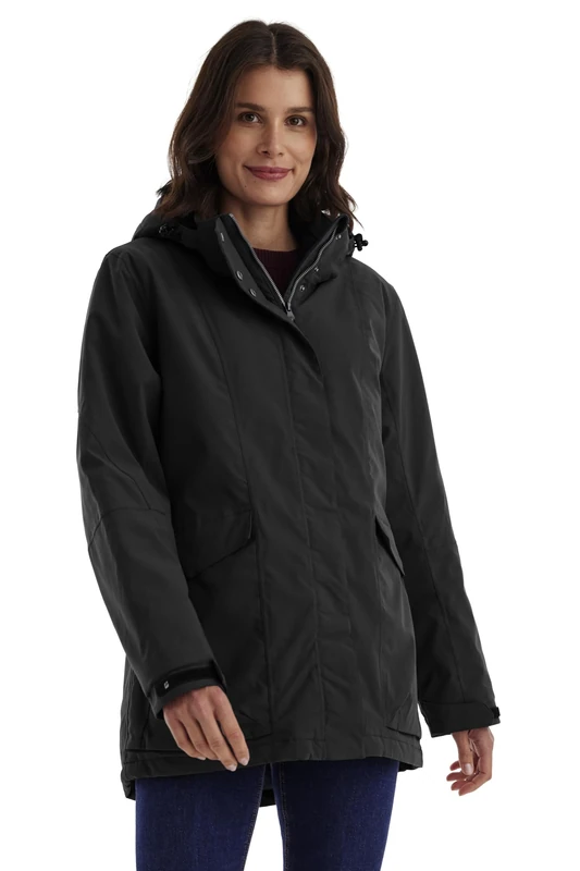 Killtec Women's Damen Jacke Functional Waterproof Outdoor Jacket with Removable Hood, Black, 46