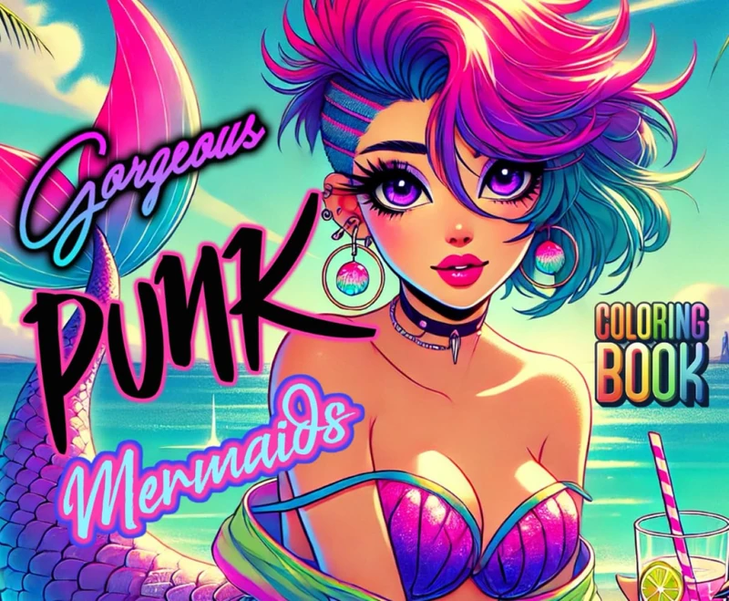 Gorgeous Punk Mermaids Coloring Book: Volume 2 | Cute & Pretty Mermaids in Punk Anime Style