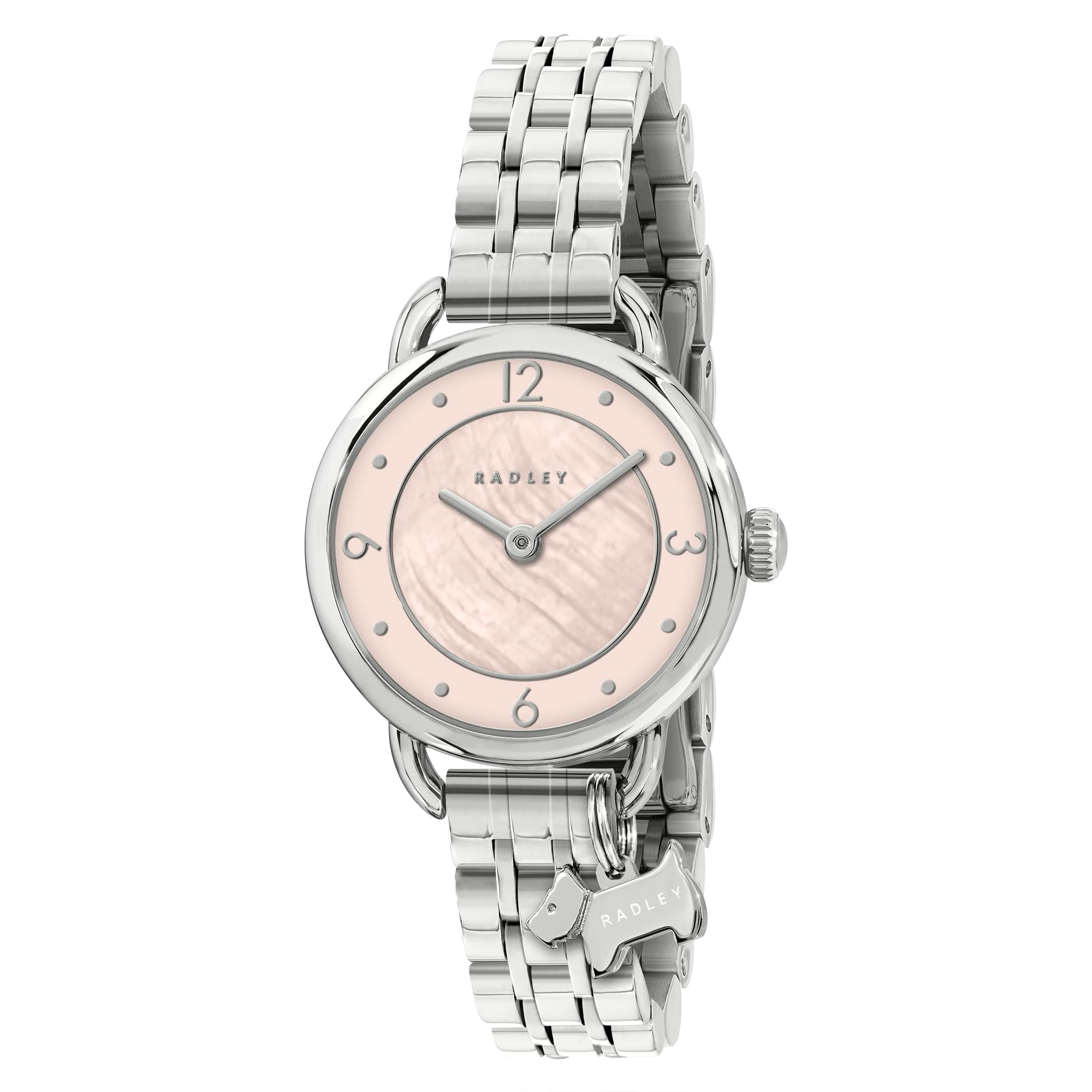 RADLEY Womens Silver Plated Pink Mother of Pearl Bracelet Analogue Watch