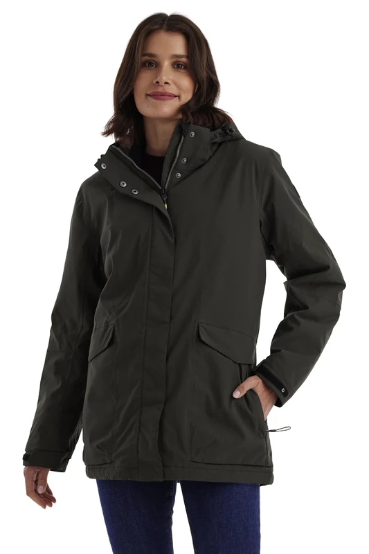 Killtec Women's Damen Jacke Functional Outdoor Jacket Waterproof with Zip-Off Hood, Dark Olive, 44 (EU)
