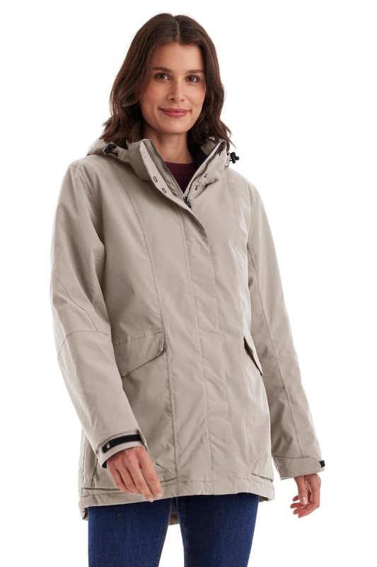 Killtec Women's Damen Jacke Functional Outdoor Jacket Waterproof with Zip-Off Hood, Light Sand, 42