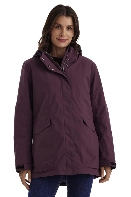Killtec Women's Damen Jacke Functional Outdoor Jacket Waterproof with Zip-Off Hood, Dark Plum, 36 (EU)