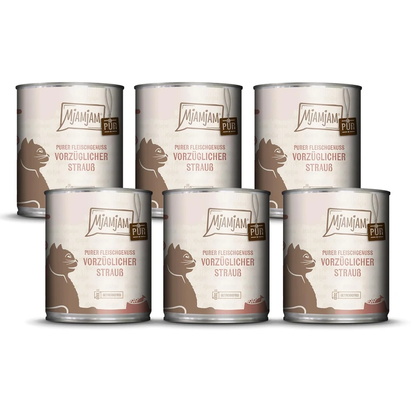 MjAMjAM - Premium wet food for cats - Pure meat enjoyment - exquisite pure ostrich, 6 pack (6 x 800g), grain-free with extra meat