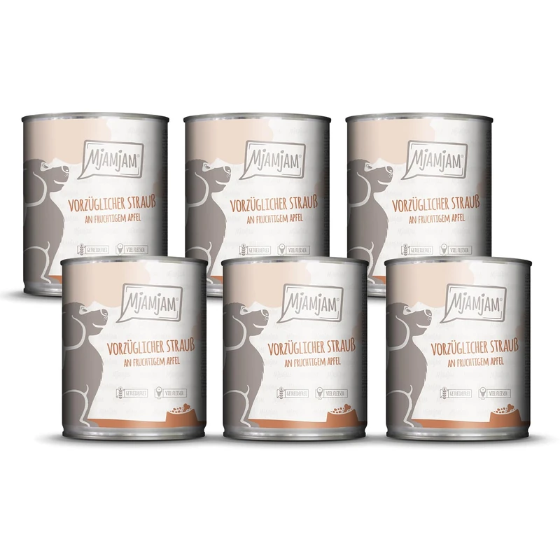 MjAMjAM - Premium wet food for dogs - exquisite bouquet of fruity apple, 6 pack (6 x 800g), grain-free with extra meat