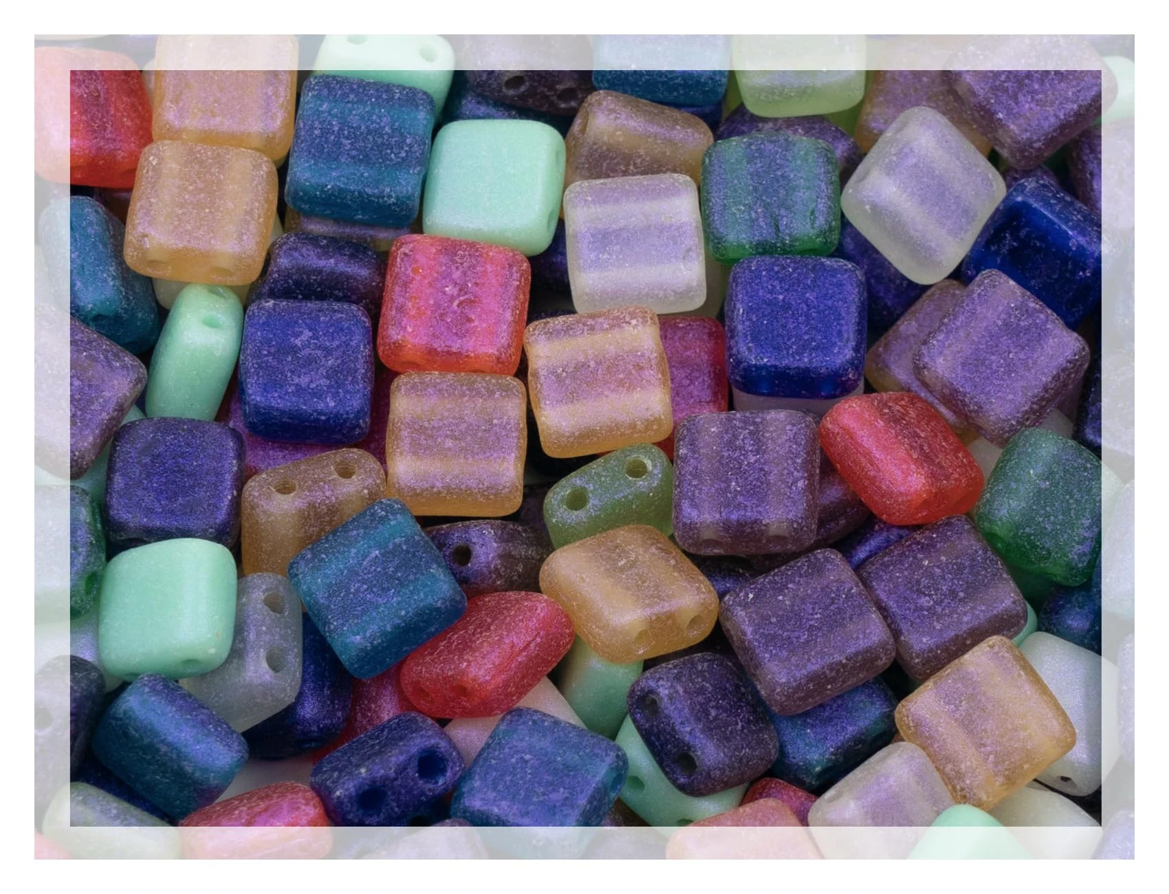 110+ pcs (0.88oz) Mix of Tile Square 2-Hole Czech Glass Beads, 6mm (0.24in) Matte Pinkish Rainbow Mix