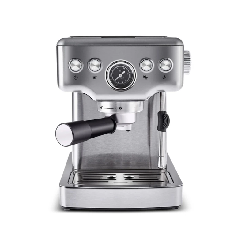 KARACA Coffee Art 20 Bar Espresso Coffee Makers with Grinder - 1.8 L Water Tank with Steam Milk Frother - Stainless Steel - Ideal for Making Latte, Cold Brew or Iced - Inox