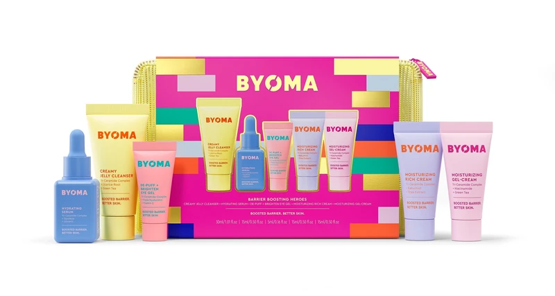 BYOMA Barrier Boosting Heroes - Jelly Cleanser, Hydrating Serum, Brighten Eye Gel, Moisturising Rich Cream and Gel Cream - With Tri-Ceramide Complex, Vegan