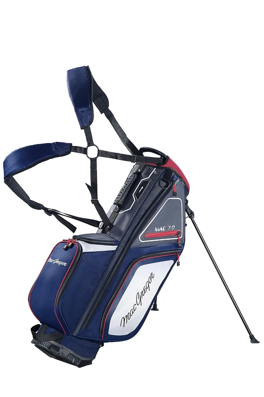 Principal 9.5" Lightweight Golf Stand Bag With 2 Full Length Dividers, 7 Pockets And Padded Dual Strap, Navy/Grey/Red