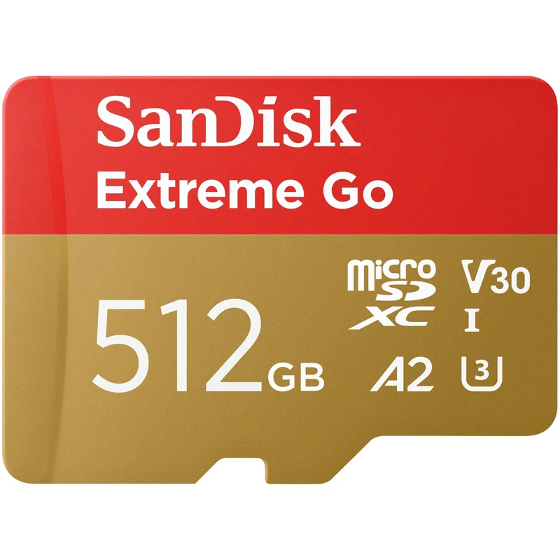 SanDisk Extreme Go micro SDXC card + SD adapter 512GB (For Android Devices, Gaming Consoles, Drones, Action Cams, UHS-I, up to 200 MB/s, V30, 5K, 4K, UHD, Rescue PRO, Class 10, U3) For Amazon