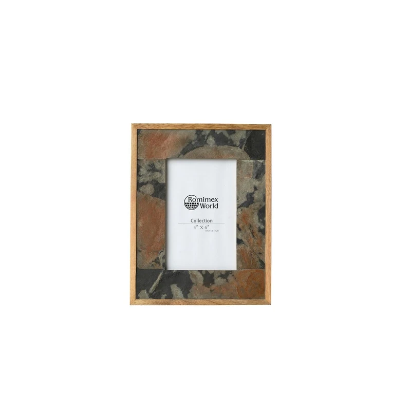 Romimex Photo Frame Brown Wood Granite 18 x 23 x 3 cm