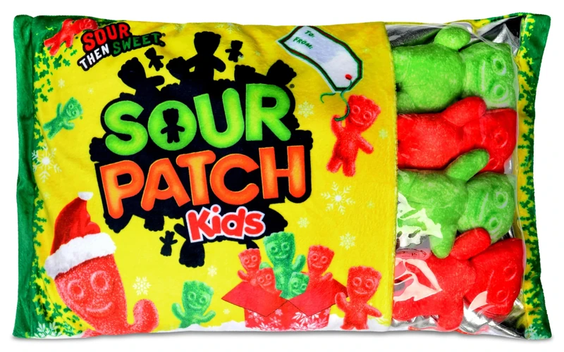 iscream Sour Patch Kids Christmas Package 18" x 12" Pillow Set with Mini SPK Candy Pillows