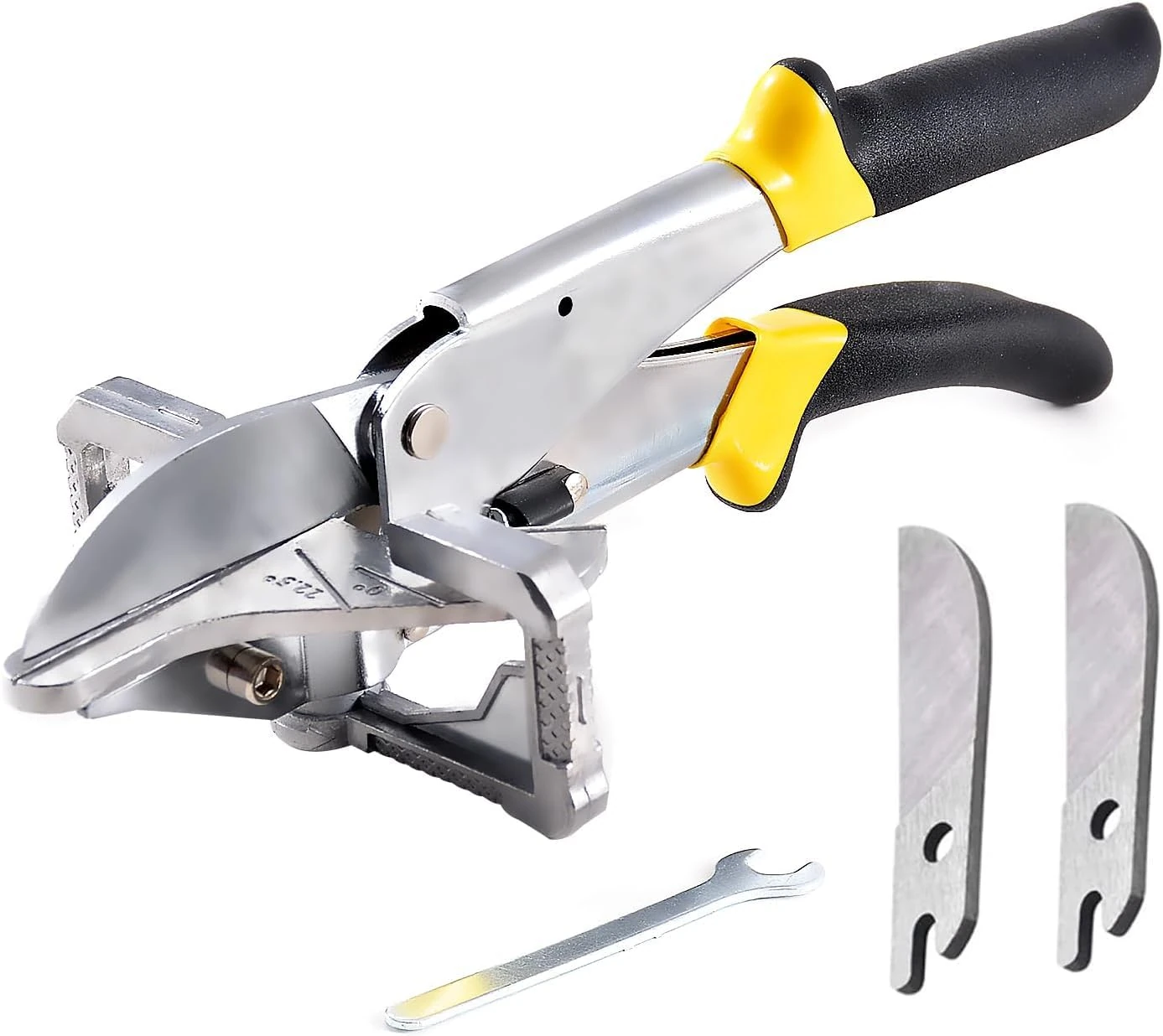 HOHXEN 22.5°-45° Angle Miter Shear Cutter, Multi-Function Trunking Scissors, Quarter Round Cutting Tool for PVC, PE Pipe, Branch, Wire, DIY Woodworking Toys - with 2 Spare Blade and 1 Small Wrench