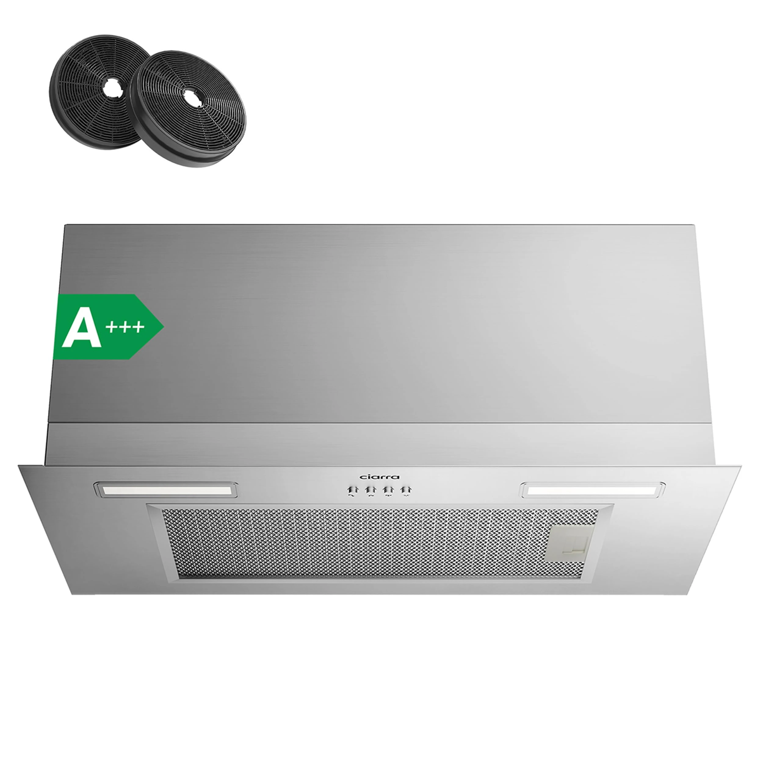 CIARRA CBCS6926A 60cm Integrated Cooker Hood Built-in Kitchen Extractor Fan 3 Speed Settings LED Light UnderCabinet Extractor Hood Energy Efficient & Quiet Operation with CBCF003 Carbon Filters