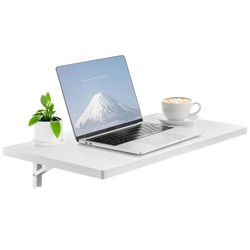 VEVOR Wall Mounted Folding Table, 47.2 x 19.7 inches Wall Mount Table, Floating Desk with Iron Bracket, Fold Down Desk for Small Spaces, Home Office, Dining, Laundry Room, Kitchen, Bar, White
