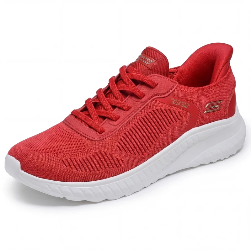 Skechers Women's Hands Free Slip-ins Bobs Squad Chaos-Current Muse Sneaker, Red, 10